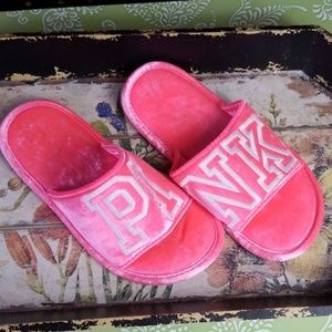 PINK victoria secret hot pink slippers size large